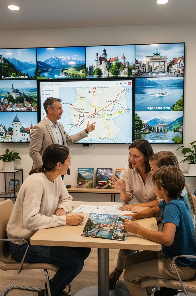 Interaktive Karte Deutschlands mit markierten Bahnlinien und empfohlenen Routen für landschaftlich attraktive Zugreisen.